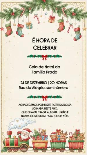 Convite de Natal Editável com Trem do Papai Noel