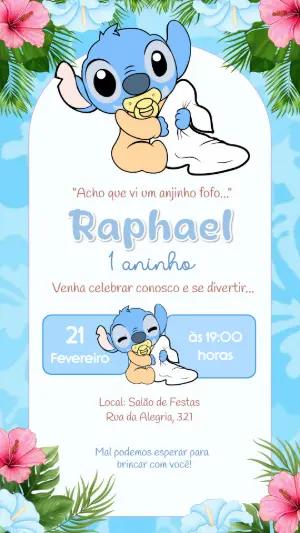 Convite Digital Aniversário Infantil Tema Stitch Baby Editável