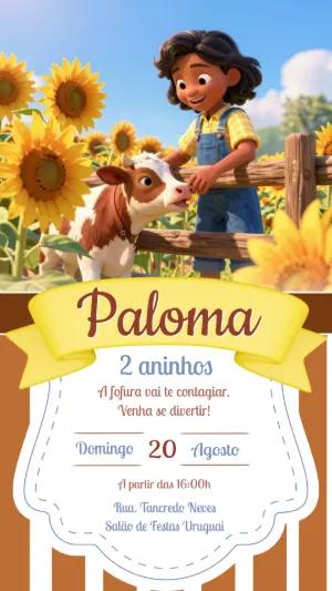 Convite de Aniversário Fazendinha com Girassóis Editável