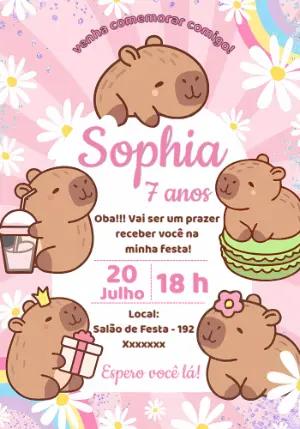 Convite de Aniversário Capivara Fofa para Editar Online