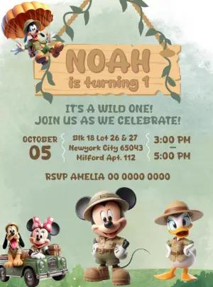 Mickey Mouse Safari Birthday Invitation to Edit Online