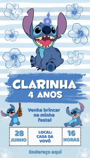Convite Aniversário Infantil Stitch Azul Modelo Editável