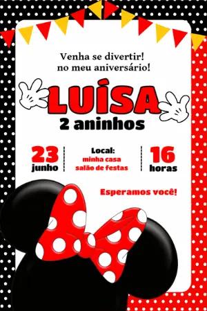 Convite Aniversário Minnie Mouse Vermelha para Editar Online