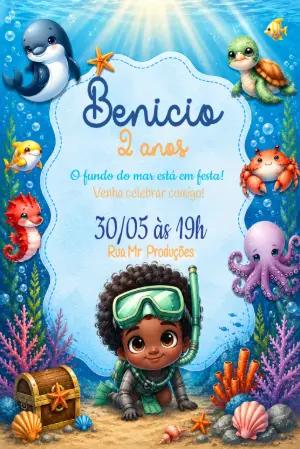 Convite de Aniversário Fundo do Mar Infantil para Editar