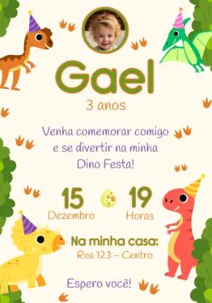 Convite de Aniversário Dinossauros Fofo para Editar com Foto