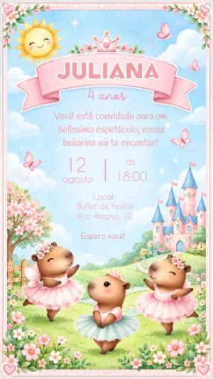 Convite de Aniversário Capivara Bailarina Editável