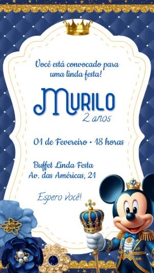 Convite Aniversário Mickey Realeza Editável Online