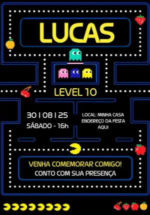 Convite de Aniversário Pac-Man Retro Game para Editar Online