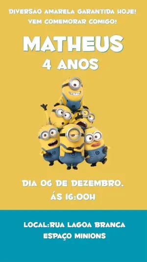 Convite de Aniversário Minions para Editar Online