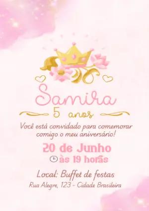 Convite Aniversário Princesa Coroa Rosa para Editar Online