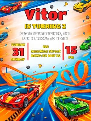 Editable Hot Wheels Birthday Party Invitation Template
