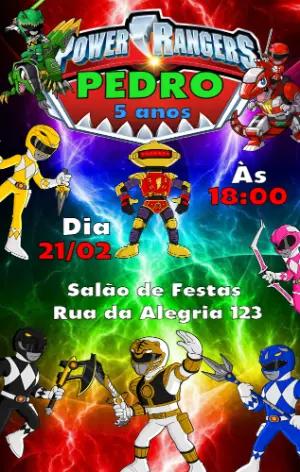 Convite Aniversário Power Rangers para Editar Online