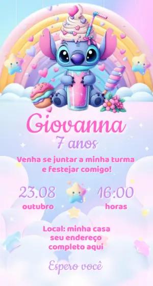 Convite de Aniversário Stitch Candy Color Editável