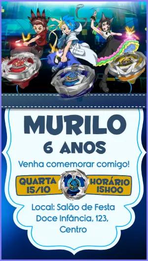 Convite de Aniversário Beyblade para Editar Online