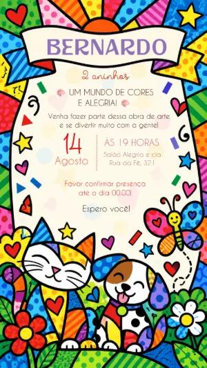 Convite de Aniversário Arte Pop Colorida para Editar