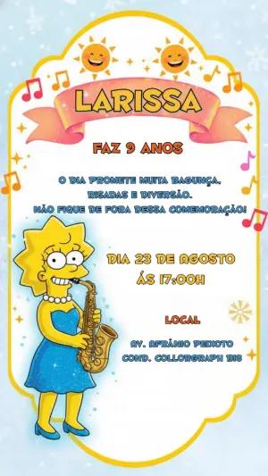 Convite Digital Aniversário Infantil Lisa Simpson Editável