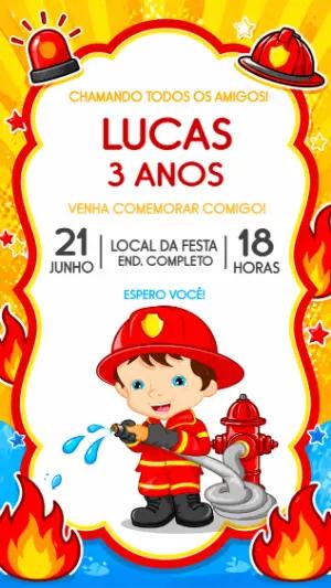 Convite de Aniversário Bombeiro Infantil para Editar