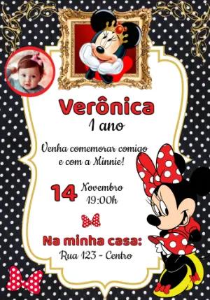 Convite Aniversário Minnie Vermelha com Foto para Editar Online