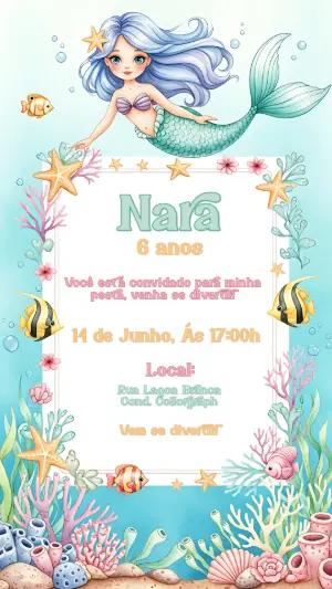Convite de Aniversário Sereia Fofa para Editar Online