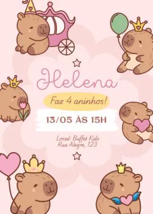 Convite Aniversário Capivara Princesa para Editar Online