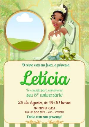 Convite de Aniversário Princesa Tiana Verde e Dourado Editável