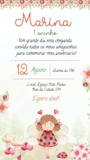 Convite Aniversário Joaninha para Editar