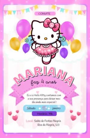 Convite de Aniversário Hello Kitty Rosa Editável