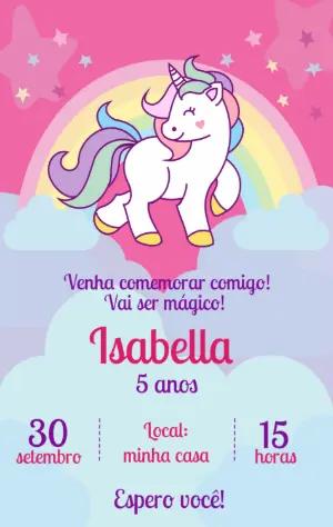 Convite de Aniversário Unicórnio Mágico para Editar Online