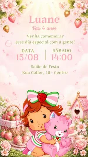 Convite de Aniversário Moranguinho Editável para Menina