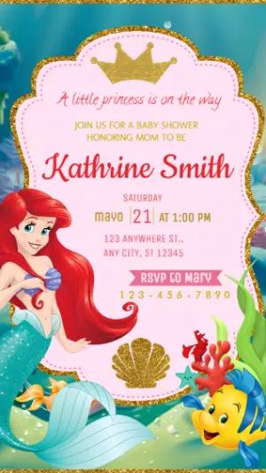 Little Mermaid Princess Baby Shower Editable Invitation