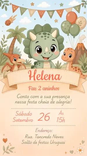 Convite de Aniversário Dinossauro Baby Boho Editável