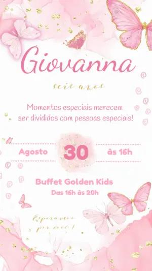 Convite Animado Aniversário Borboleta Rosa para Editar Online