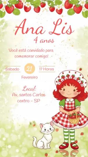 Convite de Aniversário Moranguinho Fofo para Editar Online