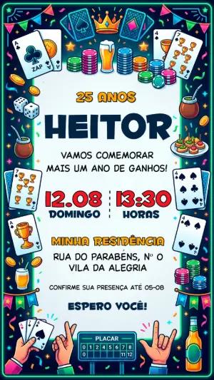 Convite de Aniversário Tema Jogos e Baralho Editável