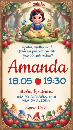 Convite de Aniversário Branca de Neve Baby Fofo para Editar
