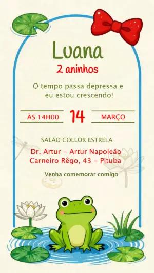 Convite de Aniversário Infantil Tema Sapinho Fofo para Editar