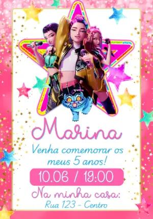 Convite de Aniversário K-Pop Guerreiras Editável