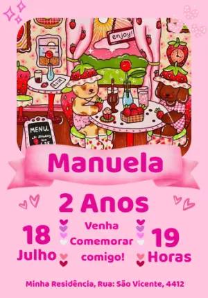 Convite de Aniversário Ursinhos e Morangos para Editar Online