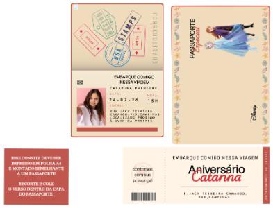 Convite de Aniversário Frozen Passaporte Editável com Foto