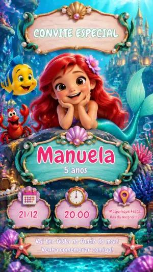 Convite Editável Aniversário Infantil A Pequena Sereia