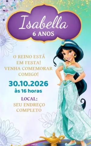 Convite de Aniversário Jasmine Editável para Festa Mágica