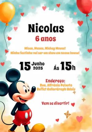 Convite de Aniversário Mickey Mouse Editável Online