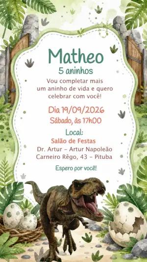 Convite Digital Aniversário Dinossauro Editável