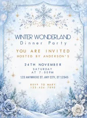 Winter Wonderland Hanukkah Dinner Party Editable Invitation