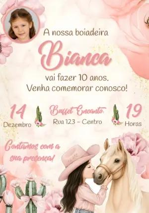 Convite de Aniversário Boiadeira Rosa Delicado para Editar
