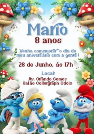 Convite de Aniversário Os Smurfs para Editar Online