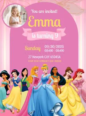 Editable Disney Princess Birthday Invitation Template