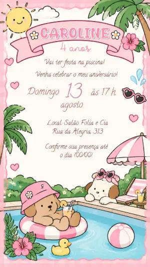 Convite Aniversário Cachorrinho Bobbie Goods na Piscina Editável
