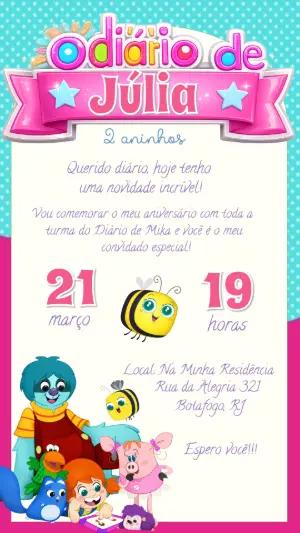 Convite de Aniversário Diário de Mika Colorido para Editar