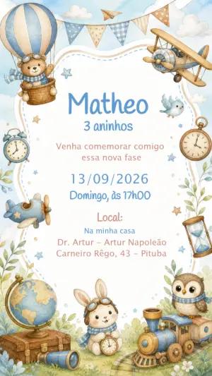 Convite de Aniversário Volta ao Mundo Aquarela para Editar